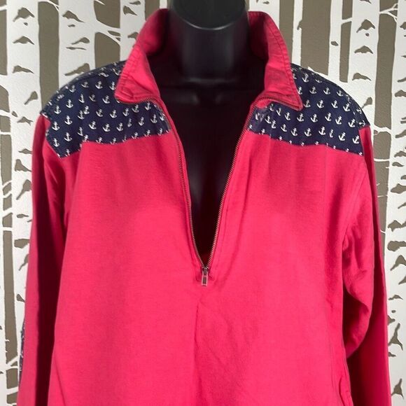 Simply Southern Anchor Print Zip Neck Sweatshirt L - Picture 9 of 9
